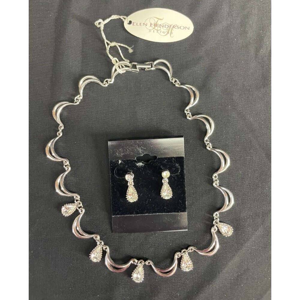 Silver Crystal Necklace Earring Bridal Homecoming Pageant Quality Set NWT